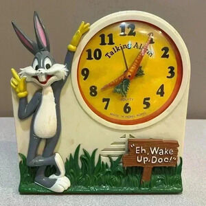 Vintage 1974 Janex Warner Bros. Bugs Bunny Talking Alarm Clock FOR PARTS DISPLAY